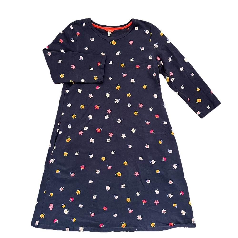Joules US 8 Spring Flowers Navy Minimalist‎ Trad Wife Cotton Knit Shirt Dress